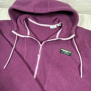 LL Bean Women Purple Fleece Quarter Zip Hoodie Pullover Size L